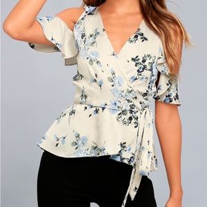 LULUS Everything's Bouquet Beige Floral Print Wrap Top